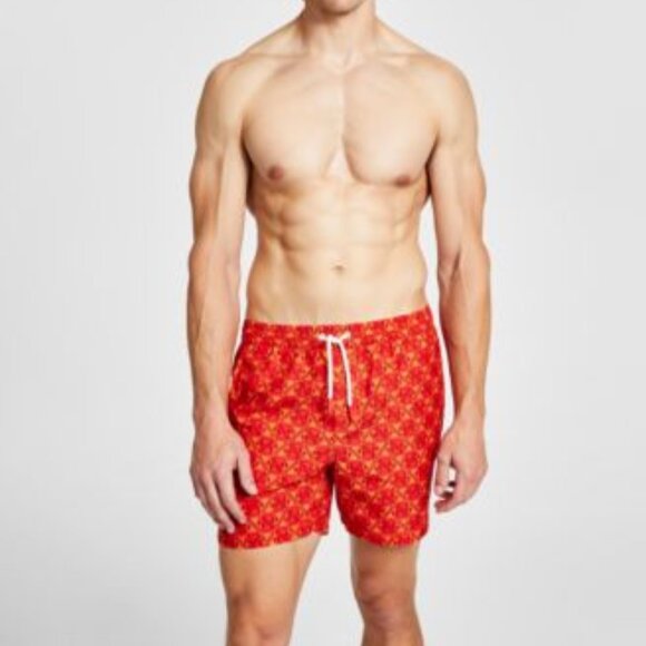 NWT GUESS Mens Geo Print Drawstring Swimwear Orange Maya Print XL - Picture 2 of 4